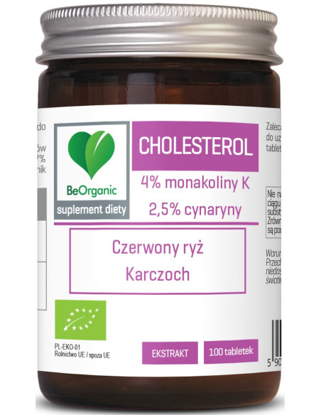 TABLETKI NA PRAWIDŁOWY POZIOM CHOLESTEROLU (CZERWONY RYŻ, KARCZOCH) BIO 100 szt. - BE ORGANIC