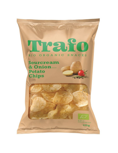 CHIPSY ZIEMNIACZANE O SMAKU ŚMIETANKOWO - CEBULOWYM WEGAŃSKIE BIO 125 g - TRAFO