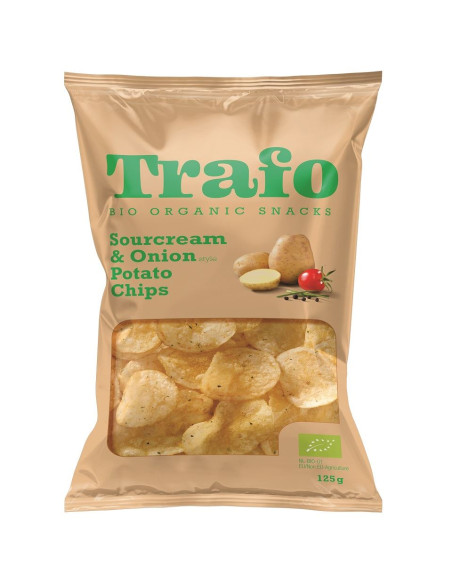 CHIPSY ZIEMNIACZANE O SMAKU ŚMIETANKOWO - CEBULOWYM WEGAŃSKIE BIO 125 g - TRAFO