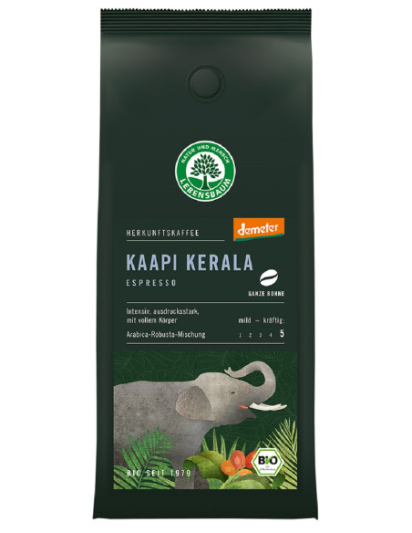 KAWA ZIARNISTA ARABICA/ROBUSTA KAAPI KERALA ESPRESSO DEMETER BIO 250 g - LEBENSBAUM