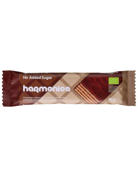 WAFELEK Z SAMOPSZY Z KREMEM MLECZNO - KAKAOWYM W POLEWIE Z CZEKOLADY MLECZNEJ BEZ DODATKU CUKRÓW BIO 40 g - HARMONICA