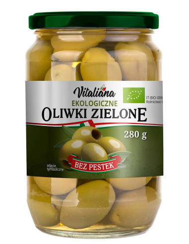 OLIWKI ZIELONE BEZ PESTEK W ZALEWIE BIO 280 g (150 g) - VITALIANA