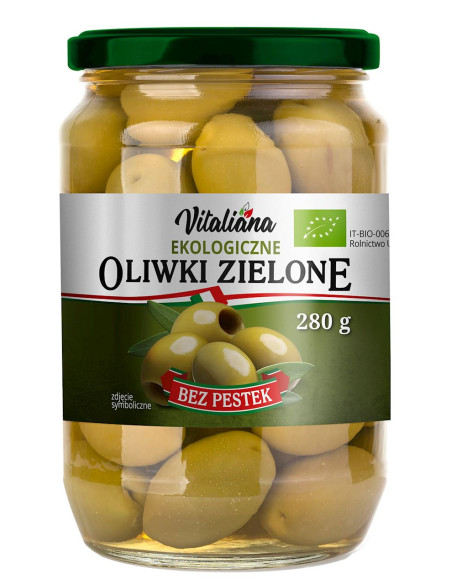OLIWKI ZIELONE BEZ PESTEK W ZALEWIE BIO 280 g (150 g) - VITALIANA