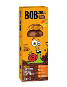 PRZEKĄSKA CHOCO MANGO W CZEKOLADZIE MLECZNEJ BELGIJSKIEJ BEZ DODATKU CUKRÓW BEZGLUTENOWA 30 g - BOB SNAIL
