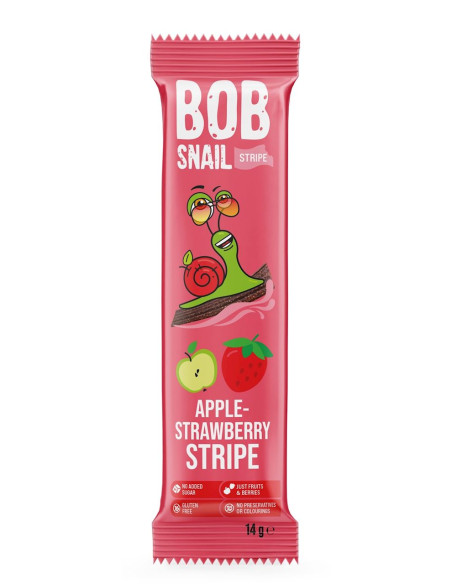 PRZEKĄSKA STRIPE JABŁKO - TRUSKAWKA BEZ DODATKU CUKRÓW BEZGLUTENOWA 14 g - BOB SNAIL