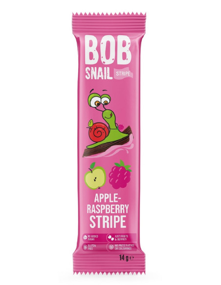 PRZEKĄSKA STRIPE JABŁKO - MALINA BEZ DODATKU CUKRÓW BEZGLUTENOWA 14 g - BOB SNAIL