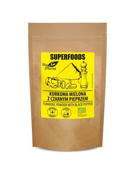 KURKUMA MIELONA Z CZARNYM PIEPRZEM BIO 200 g - BIO PLANET SUPERFOODS