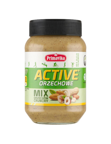 KREM ORZECHOWY CRUNCHY MIX (4 ORZECHY) SOLONY BEZGLUTENOWY 470 g - PRIMAVIKA