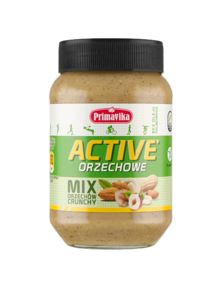KREM ORZECHOWY CRUNCHY MIX (4 ORZECHY) SOLONY BEZGLUTENOWY 470 g - PRIMAVIKA