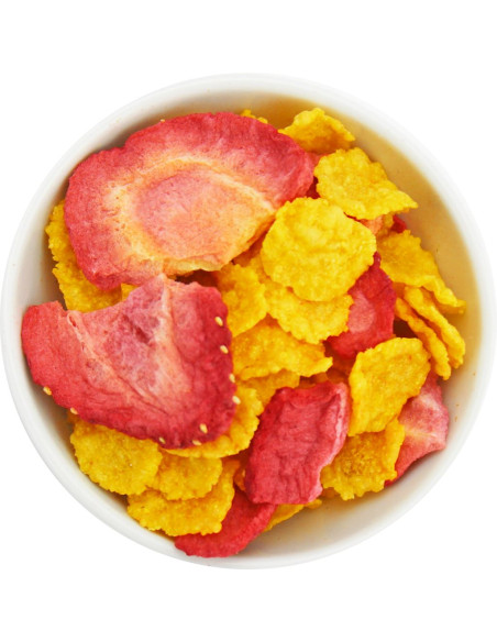PŁATKI KUKURYDZIANE Z TRUSKAWKAMI BEZ DODATKU CUKRÓW BIO (SUROWIEC) (8 kg)