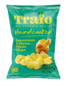 CHIPSY ZIEMNIACZANE CIENKO KROJONE O SMAKU ŚMIETANKOWO - CEBULOWYM WEGAŃSKIE BIO 125 g - TRAFO