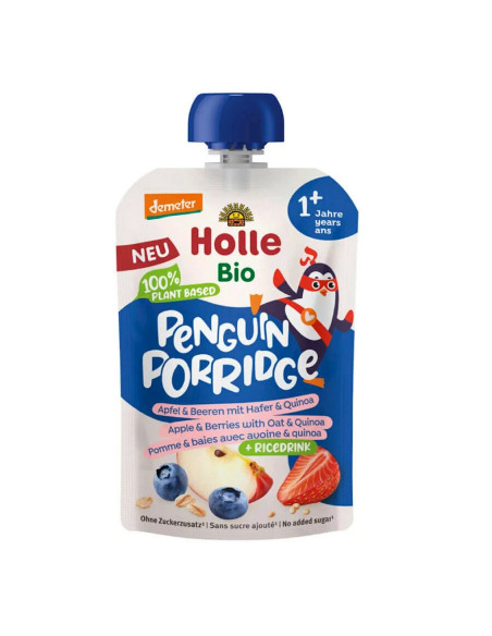 MUS OWSIANKOWY PINGWIN (JABŁKO - RYŻ - OWOCE JAGODOWE - QUINOA) BEZ DODATKU CUKRÓW OD 1 ROKU DEMETER BIO 110 g - HOLLE