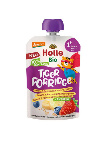 MUS OWSIANKOWY TYGRYSEK (RYŻ - BANAN - OWOCE JAGODOWE - QUINOA) BEZ DODATKU CUKRÓW OD 1 ROKU DEMETER BIO 110 g - HOLLE