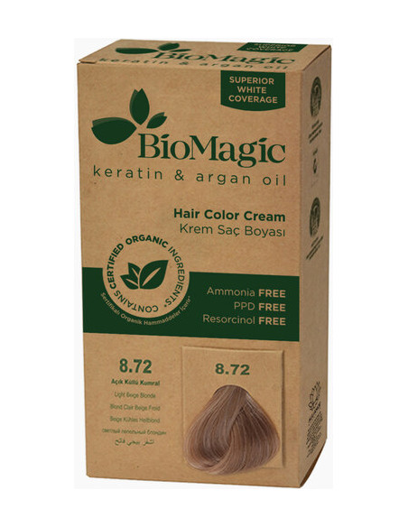 FARBA DO WŁOSÓW JASNY BEŻOWY BLOND (8.72) 250 g - BIOMAGIC