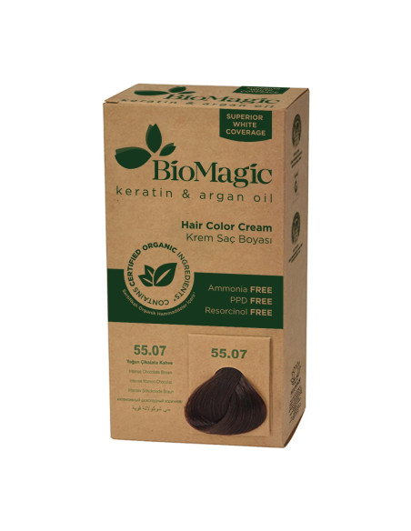 FARBA DO WŁOSÓW CIEMNY CZEKOLADOWY BRĄZ (55.07) 250 g - BIOMAGIC