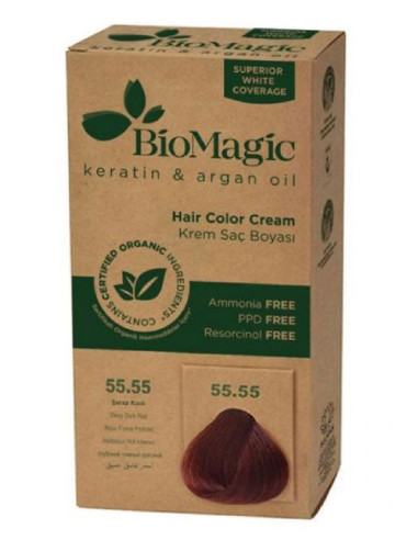 FARBA DO WŁOSÓW GŁĘBOKA CIEMNA CZERWIEŃ (55.55) 250 g - BIOMAGIC