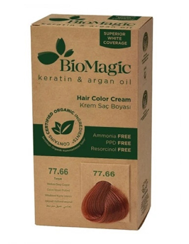 FARBA DO WŁOSÓW ŚREDNIO CIEMNA MIEDŹ (77.66) 250 g - BIOMAGIC