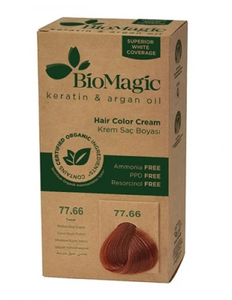 FARBA DO WŁOSÓW ŚREDNIO CIEMNA MIEDŹ (77.66) 250 g - BIOMAGIC