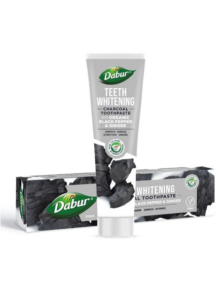 PASTA DO ZĘBÓW WYBIELAJĄCA WĘGLOWA Z PIEPRZEM I IMBIREM BEZ FLUORU 100 ml - DABUR