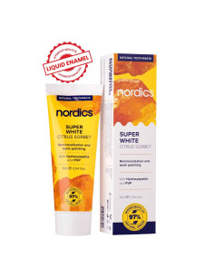 PASTA DO ZĘBÓW REMINERALIZUJĄCA SUPER WHITE Z PŁYNNYM SZKLIWEM BEZ FLUORU 75 ml - NORDICS