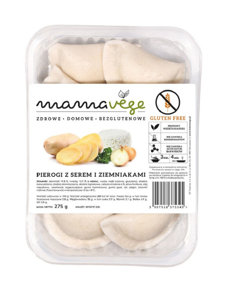 PIEROGI Z SEREM I ZIEMNIAKAMI BEZGLUTENOWE 275 g - MAMA VEGE