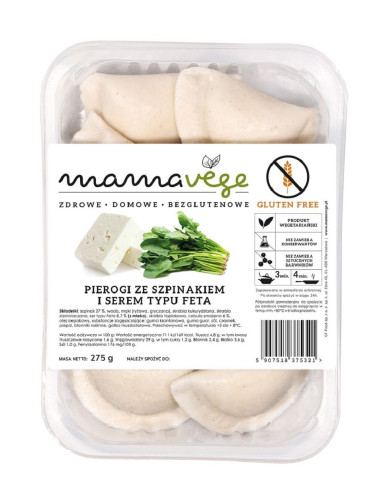 PIEROGI ZE SZPINAKIEM I SEREM TYPU FETA BEZGLUTENOWE 275 g - MAMA VEGE
