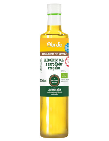OLEJ Z ZARODKÓW RZEPAKU UNIWERSALNY TŁOCZONY NA ZIMNO OMEGA-3 BIO 500 ml - OLANDIA