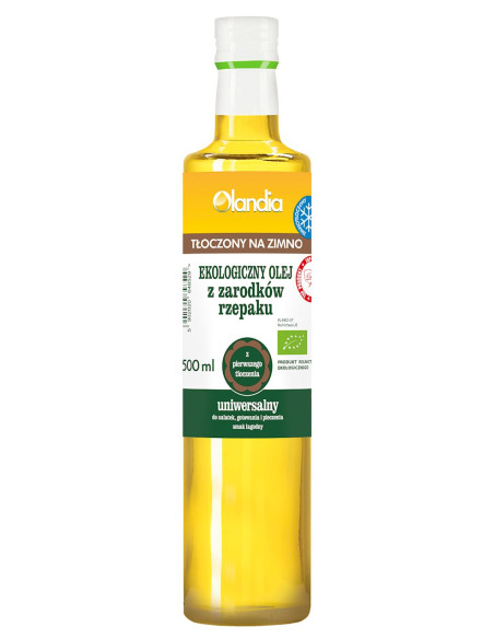 OLEJ Z ZARODKÓW RZEPAKU UNIWERSALNY TŁOCZONY NA ZIMNO OMEGA-3 BIO 500 ml - OLANDIA