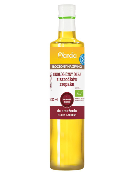 OLEJ Z ZARODKÓW RZEPAKU DO SMAŻENIA TŁOCZONY NA ZIMNO BIO 500 ml - OLANDIA