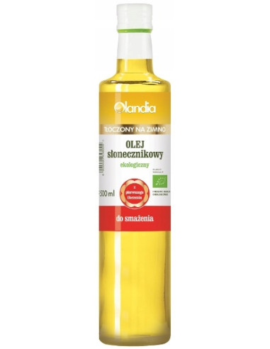 OLEJ SŁONECZNIKOWY DO SMAŻENIA TŁOCZONY NA ZIMNO BIO 500 ml - OLANDIA