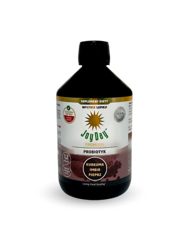 KONCENTRAT NAPOJU PROBIOTYCZNEGO KURKUMA IMBIR PIEPRZ BEZGLUTENOWY BIO 500 ml - JOY DAY