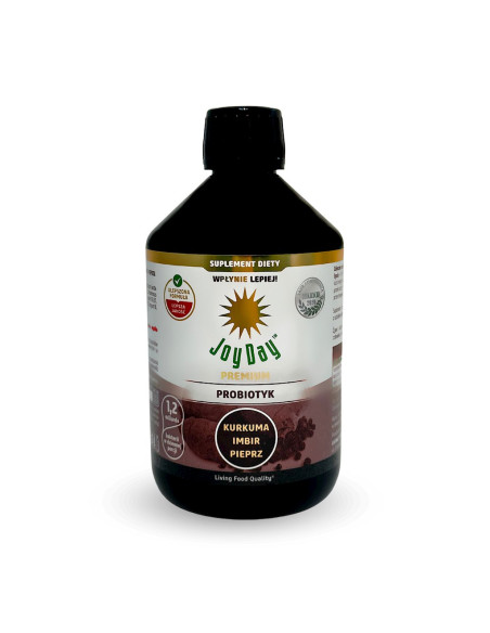 KONCENTRAT NAPOJU PROBIOTYCZNEGO KURKUMA IMBIR PIEPRZ BEZGLUTENOWY BIO 500 ml - JOY DAY