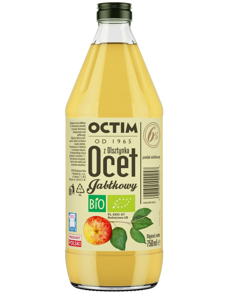 OCET JABŁKOWY 6 %  NIEFILTROWANY BIO 750 ml - OCTIM
