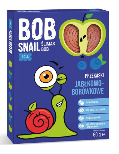 PRZEKĄSKA ROLL JABŁKO - BORÓWKA BEZ DODATKU CUKRÓW BEZGLUTENOWA 60 g - BOB SNAIL
