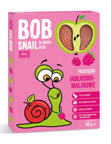 PRZEKĄSKA ROLL JABŁKO - MALINA BEZ DODATKU CUKRÓW BEZGLUTENOWA 60 g - BOB SNAIL