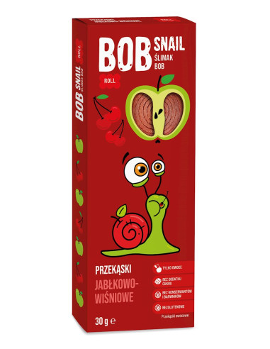 PRZEKĄSKA ROLL JABŁKO - WIŚNIA BEZ DODATKU CUKRÓW BEZGLUTENOWA 30 g - BOB SNAIL