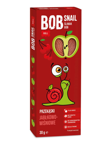 PRZEKĄSKA ROLL JABŁKO - WIŚNIA BEZ DODATKU CUKRÓW BEZGLUTENOWA 30 g - BOB SNAIL