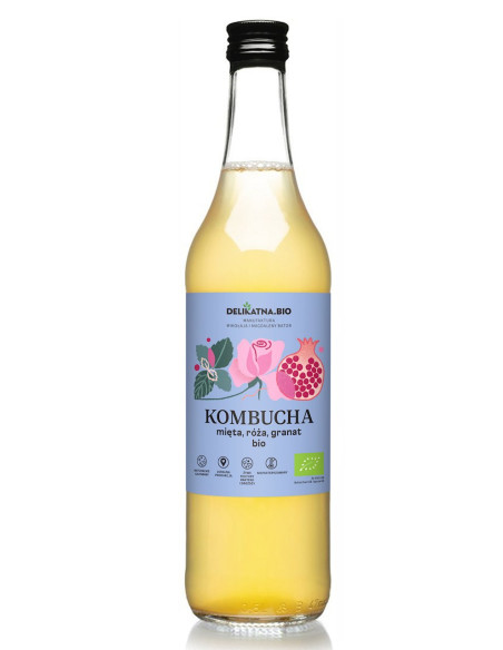 KOMBUCHA Z MIĘTĄ, RÓŻĄ I GRANATEM BIO 500 ml - DELIKATNA