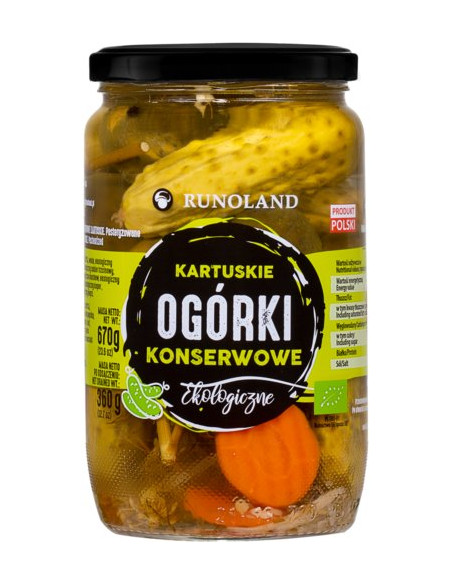 OGÓRKI KONSERWOWE KARTUSKIE BIO 670 g (360 g) - RUNOLAND