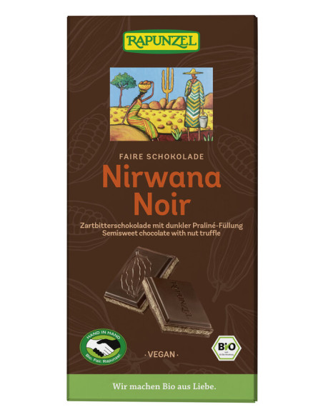 CZEKOLADA GORZKA Z NADZIENIEM PRALINOWYM NIRWANA BIO 100 g - RAPUNZEL