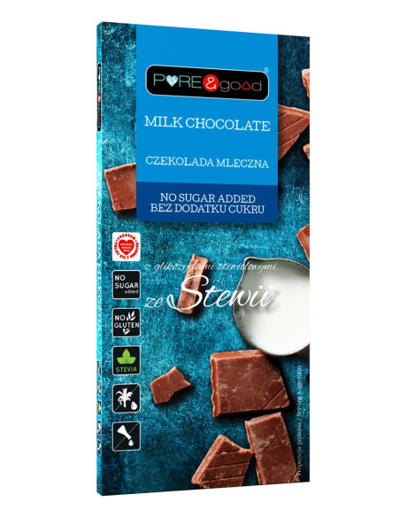 CZEKOLADA MLECZNA ZE STEWIĄ BEZ DODATKU CUKRÓW BEZGLUTENOWA 100 g - PURE&GOOD