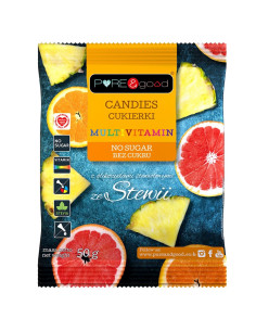 CUKIERKI MULTIVITAMIN ZE STEWIĄ BEZ CUKRU 50 g - PURE&GOOD