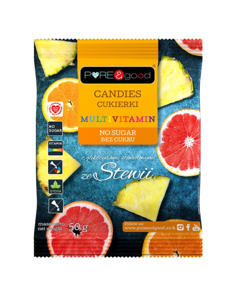 CUKIERKI MULTIVITAMIN ZE STEWIĄ BEZ CUKRU 50 g - PURE&GOOD