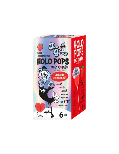 LIZAK SERCE HOLO POPS O SMAKU TRUSKAWKOWYM NA ODPORNOŚĆ BEZ CUKRU BEZGLUTENOWY (6 szt.) 36 g - JOE GLOW
