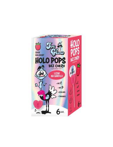 LIZAK SERCE HOLO POPS O SMAKU MALINOWYM NA GARDŁO BEZ CUKRU BEZGLUTENOWY (6 szt.) 36 g - JOE GLOW