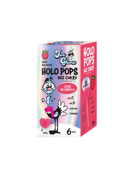 LIZAK SERCE HOLO POPS O SMAKU MALINOWYM NA GARDŁO BEZ CUKRU BEZGLUTENOWY (6 szt.) 36 g - JOE GLOW