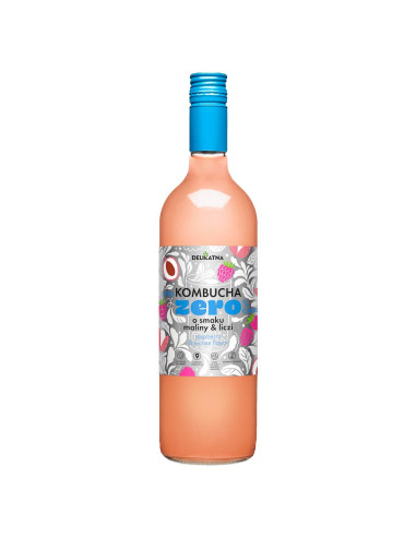 KOMBUCHA O SMAKU MALINY I LICZI ZERO % CUKRU 750 ml - DELIKATNA