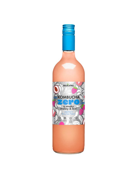 KOMBUCHA O SMAKU MALINY I LICZI ZERO % CUKRU 750 ml - DELIKATNA
