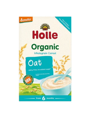 KASZKA OWSIANA PEŁNOZIARNISTA BEZ DODATKU CUKRÓW BEZGLUTENOWA OD 6 MIESIĄCA DEMETER BIO 250 g - HOLLE