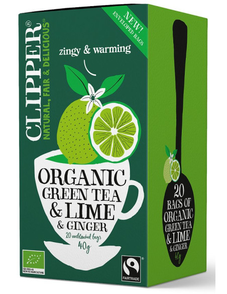 HERBATA ZIELONA Z LIMONKĄ I IMBIREM FAIR TRADE BIO (20 x 2 g) 40 g - CLIPPER